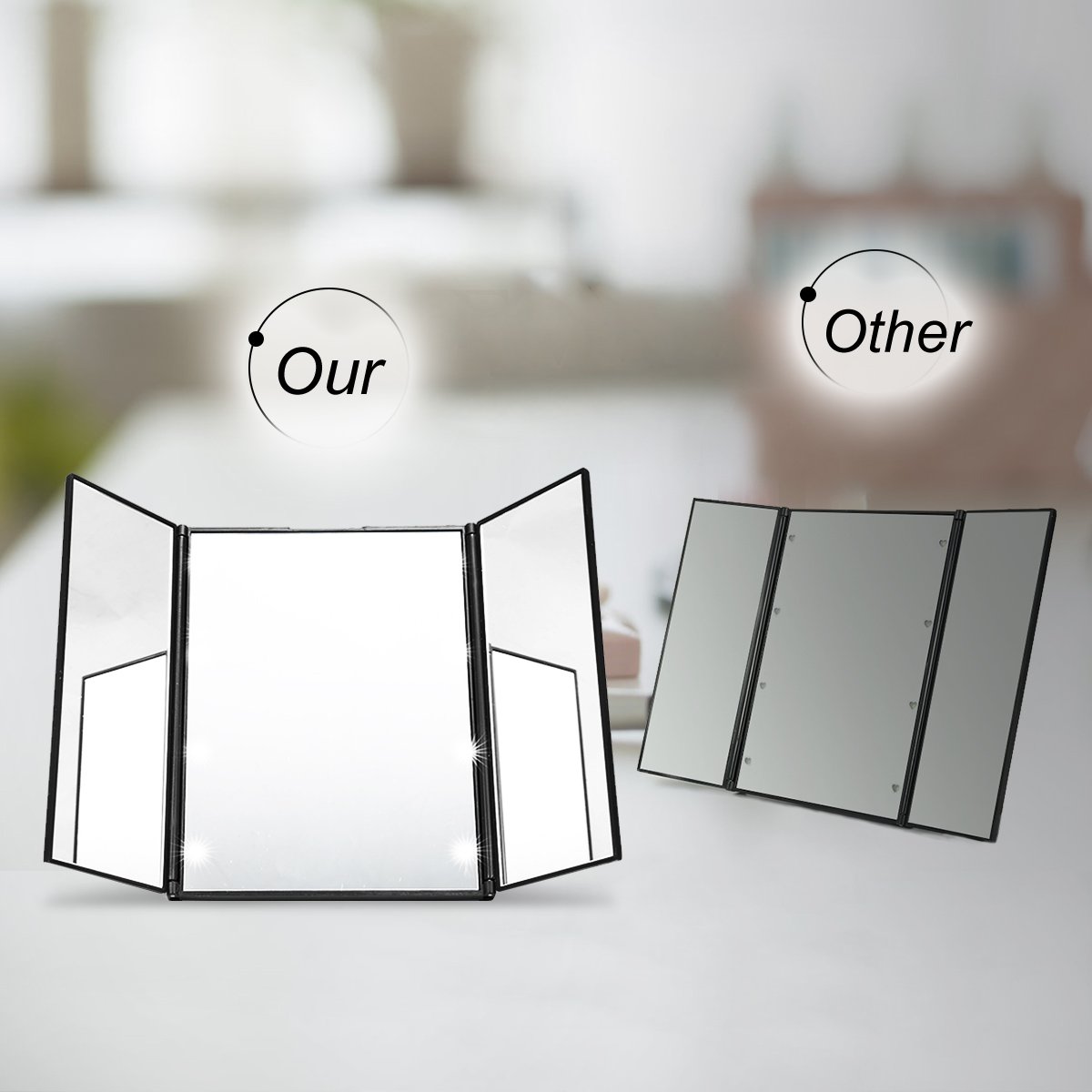 Travel Mirror LuckyFine TriFold Lighted Led Mirror/Lighted Travel