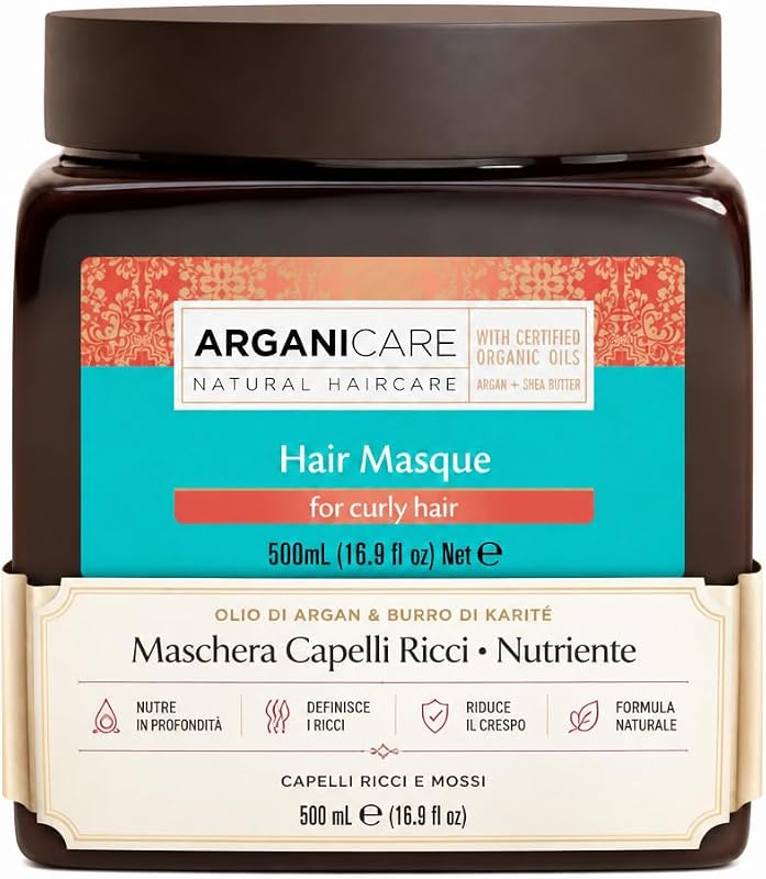 Maschera Capelli Ricci 500 ml, trattamento nutriente e disciplinante per definire i ricci, aiuta a ridurre il crespo e a migliorare morbidezza e pettinabilità, uso dopo shampoo