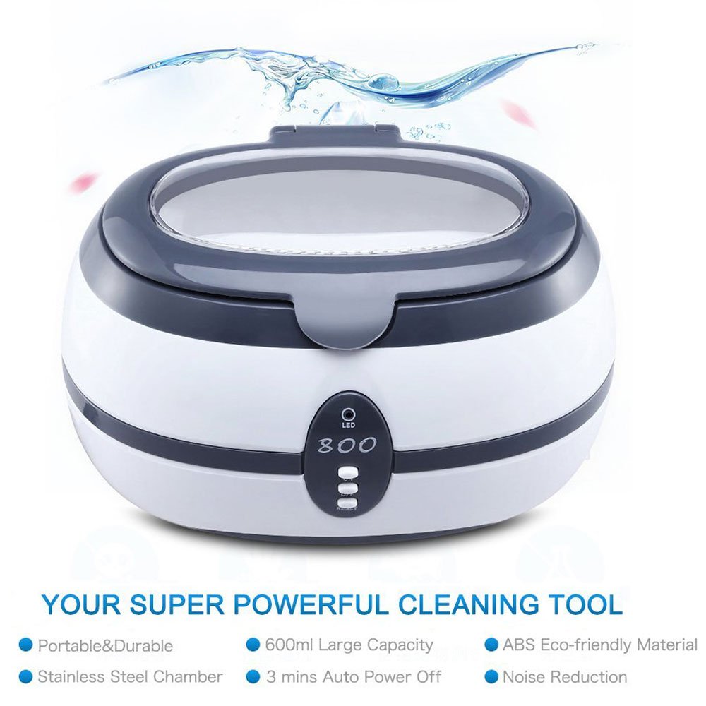 Ultrasonic Cleaner 600ml Digital Jewellery Glass Cleaner Washing Machine with Stainless Steel and Tank Timer Setting Watch Stand for Silver Metal Tool Watch Salon Beauty Cleaning Equipment