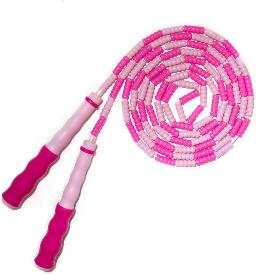 EAGLO Adjustable Jump Ropes for kids & Adult - Rainbow Skipping Rope with Plastic Beaded Segmentation - Boxing MMA Fitness - 8.8ft