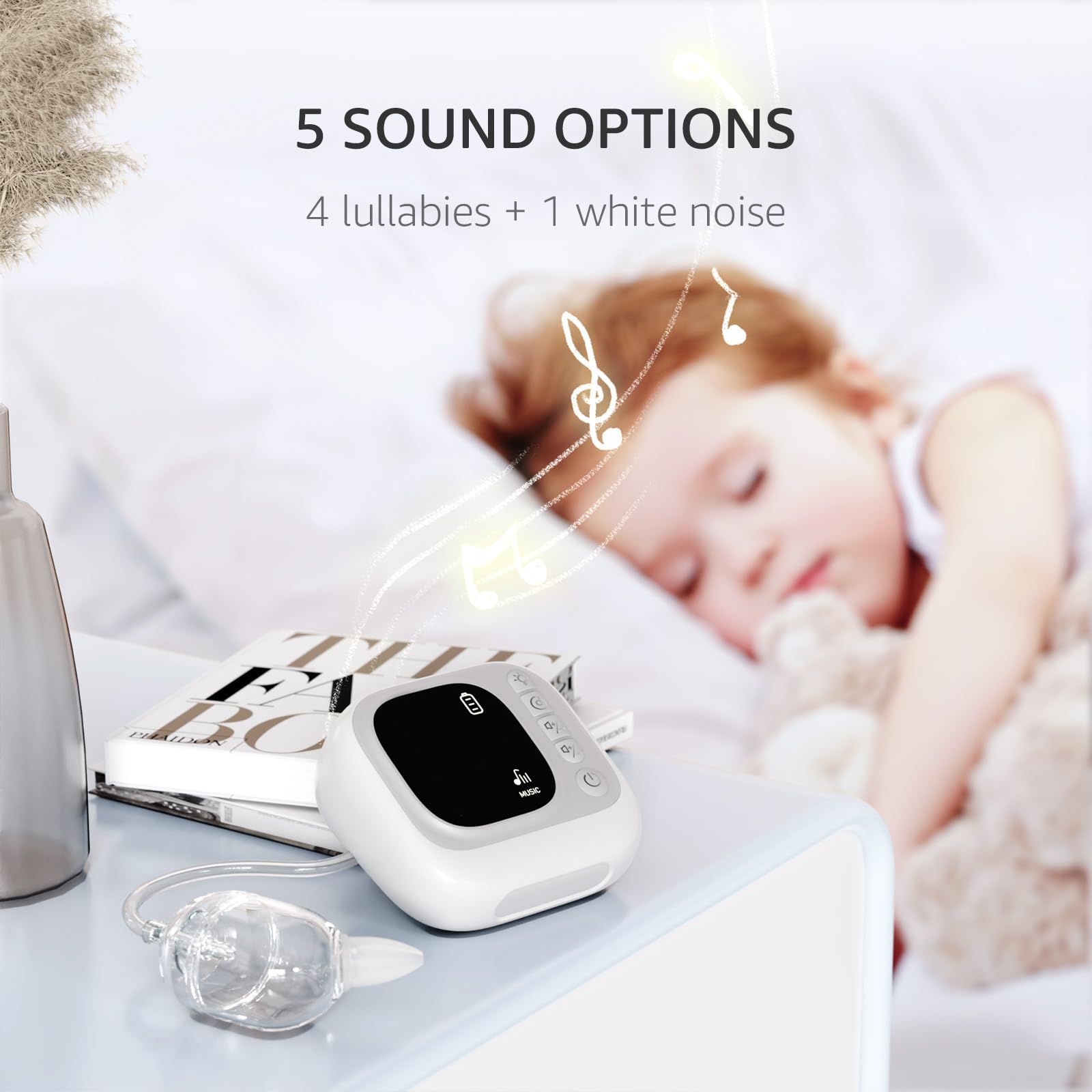 GROWNSY Nasal Aspirator for Baby, Hospital Grade Baby Nose Sucker, Electric Nose Suction with White Noise Function, Powerful 9 Levels Suction Adjustable, 4 Music and 7 Night Light Soothing