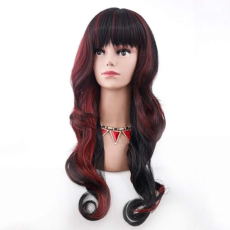 Amazon Co Jp 女性のための長いウェーブのかかった赤黒混合かつら合成耐熱ウィッグはパーマ染めができます ホーム キッチン