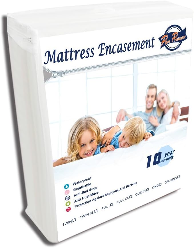 PURE PROTECTOR S. JIAQI(TM) Premium Hypoallergenic Mattress Encasement's with Microfiber Surface. Guaranteed Waterproof, Breathable, Anti-Bed Bugs, Dust Mites, and Bacteria.10-Year-Warranty.(Twin)