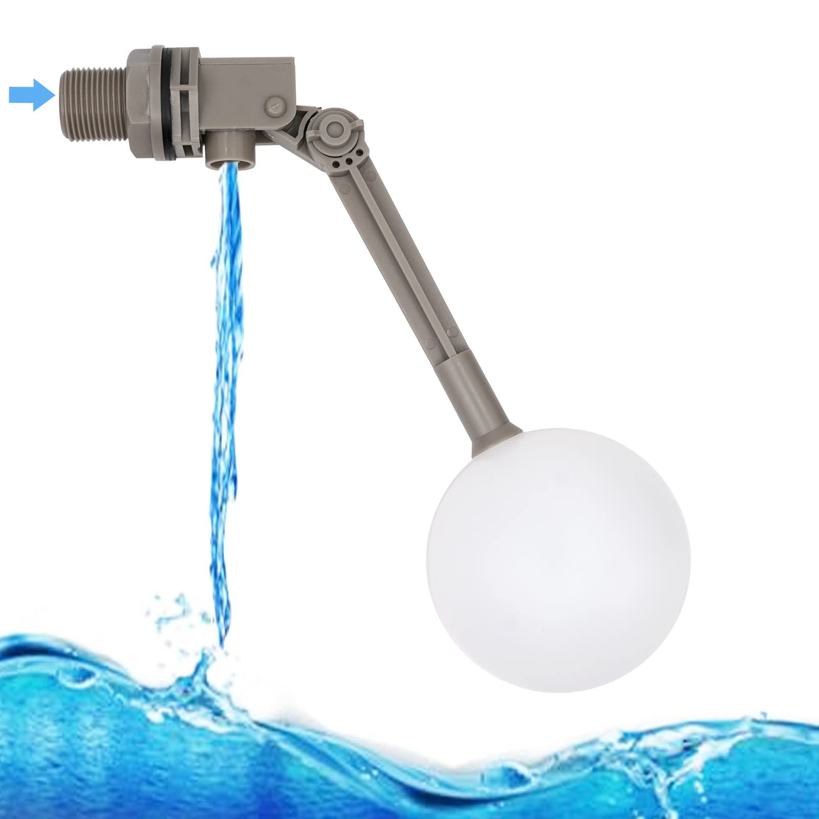 MOGOULUA 3/4 Float Valve for Water Bowl Automatic Float Ball Valve Plastic Float Ball Fountain Automatic Shut Off Water Float Valve with Adjustable Arm for Cow Water Bowl Auto-Fill Float Ball Valve