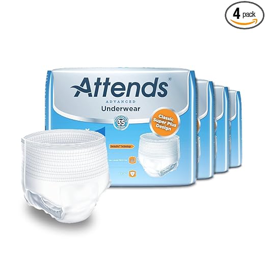 Attends Advanced Protective Underwear with Advanced DermaDry Technology for Adult Incontinence Care, Large, Unisex ,  18 Count (Pack of 4)