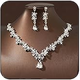 JAKAWIN Black Rhinestone Jewelry Set Formal Necklace Earrings Set for Women (3 Black)