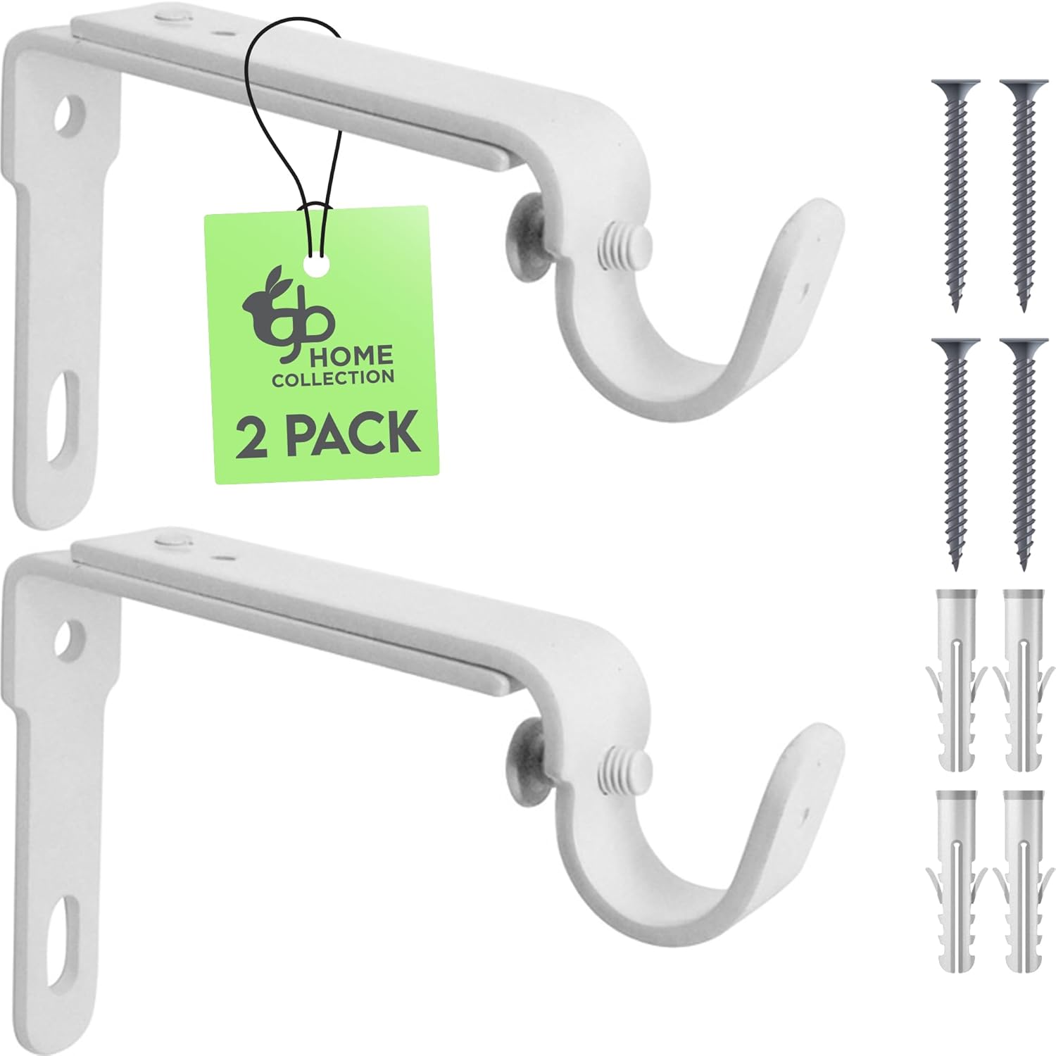 Window Treatment Hardware - GB Home Adjustable Curtain Rod Bracket, Heavy Duty Curtain Rod Holders, Set of 2-White