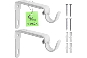 gb Home Collection Adjustable Curtain Rod Brackets, White, 2 Pcs, for 5/8" Rod, Heavy Duty Curtain Rod Holders, Curtain Holders, Curtain Rod Brackets, Curtain Rod Hooks for Wall, Curtain Brackets