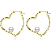 14K Gold Heart Hoop Earrings for Women -30mm