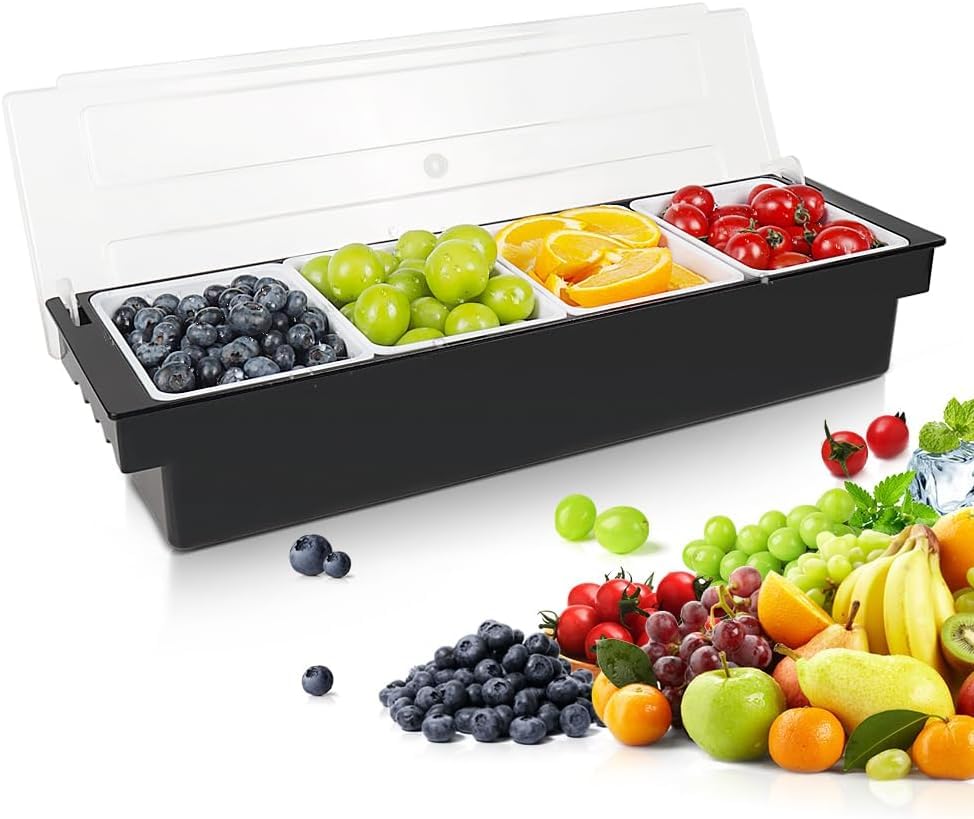 Qcwwy Pizza Toppings Station, Detachable Reusable Pizza Ingredients Condiment Dispenser Seasoning Box for Home or Restaurant Pizza Topping Container(4 Compartments)