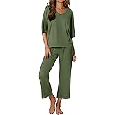 Ekouaer Womens Pajama Sets Lounge Sets for Women Two Piece Outfits Short Sleeve Tops and Wide Leg Pants with Large Pockets