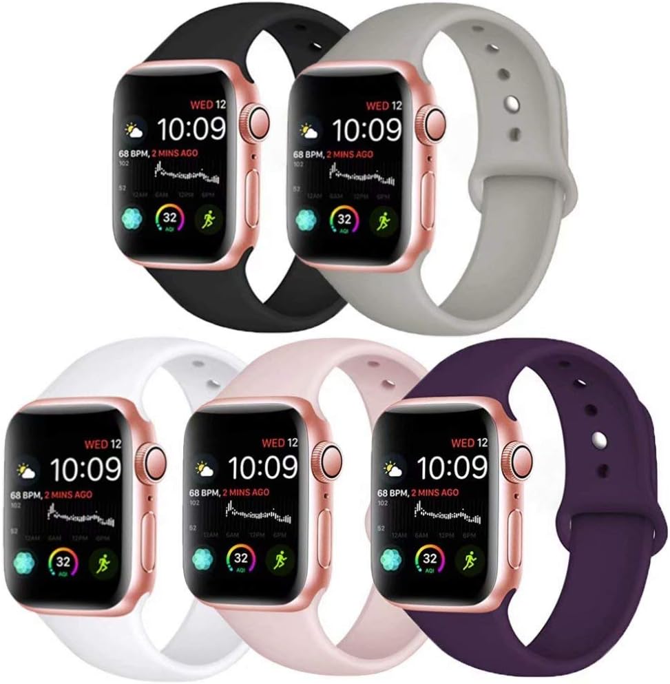 KINGCOOL 5 Pack Bands Compatible with Apple Watch Band 42mm 44mm,Soft Silicone Sport Replacement Wristband for IWatch Series 5/4/3/2/1 ML