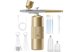 CBVCBV Airbrush Kit with Compressor Portable Airbrush Kit 48PSI High-Pressure Non-Clogging Air Brush Set Cordless Rechargeable with 0.3mm Nozzle and Cleaning Brush for Painting,Nail Art, Makeup (Gold)