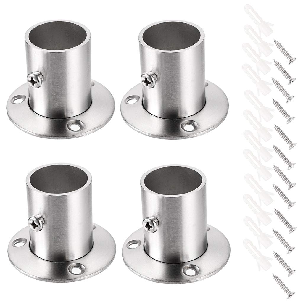 Sumnacon 4 pcs Curtain Pole Holders Rail Support bracket Rod Socket Flange Set Stainless Steel Closet Rod End Supports for Closet Curtain (Silver)