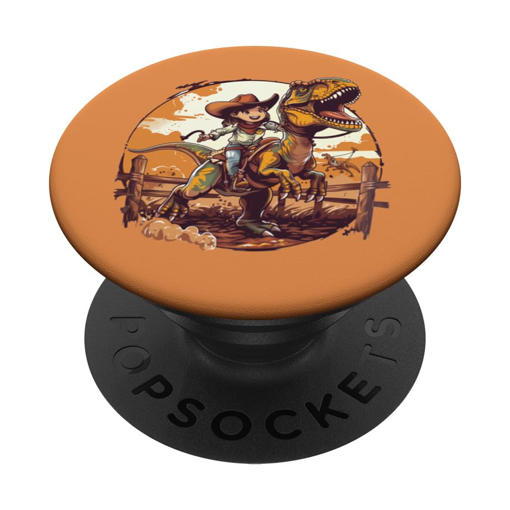 Dino Cowgirl Girls' Dinosaur Rodeo Rider - Nursery PopSockets Swappable PopGrip