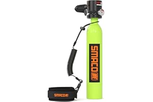 SMACO S300 Plus Mini Scuba Tank 0.5L - Reusable Portable Diving Tank & Emergency Pony Bottle up to 10-Minute Air Supply Underwater Breathing Device Freediving DOT-Certified Air Cylinder