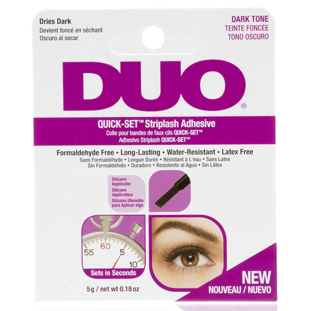 DUO Quick-Set Striplash Adhesive | Strong Eyelash Glue with Lightweight Formula | Professional Lash Glue for Eyelash Extensions, Cluster Lashes, & Individual Eyelashes | Dark Tone, 0.18 Ounces
