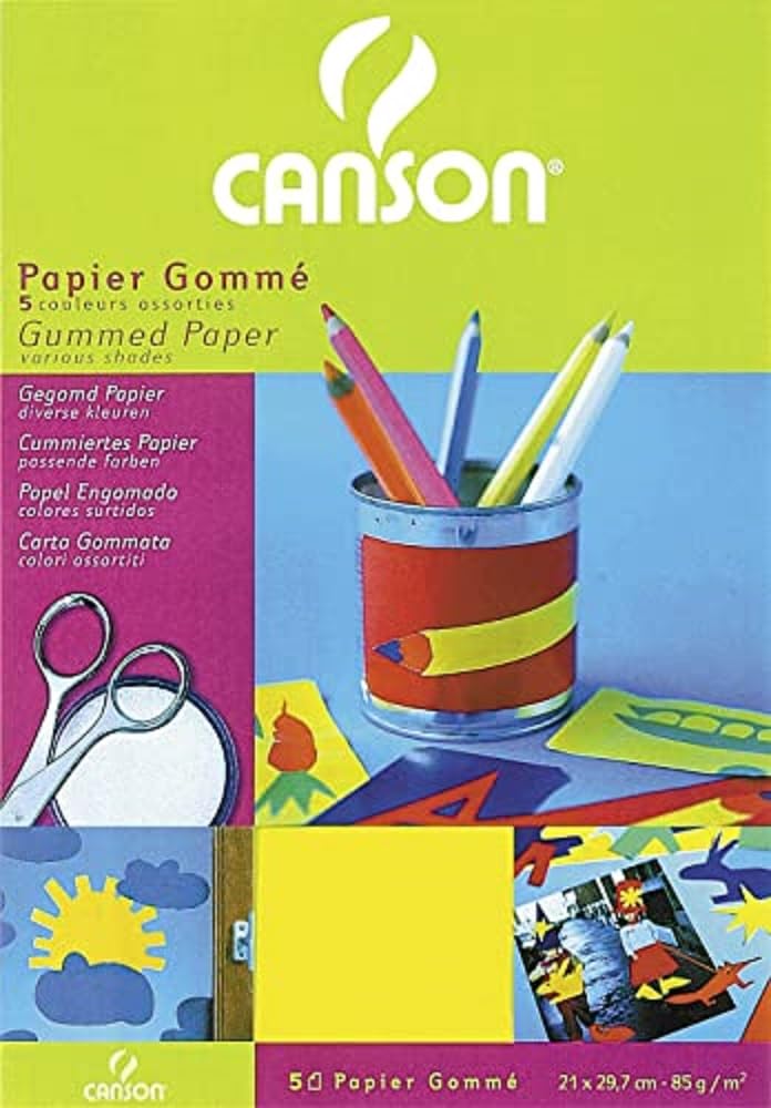 Canson A4 Gummed Paper - Assorted Colours (Pack of 5 Sheets)