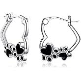 JSGEMSLEE 925 Sterling Silver Paw Print Earrings Heart Hoop Earrings for Women Puppy Dog Earrings for Pet Lovers Dog Mom Gifts Jewelry