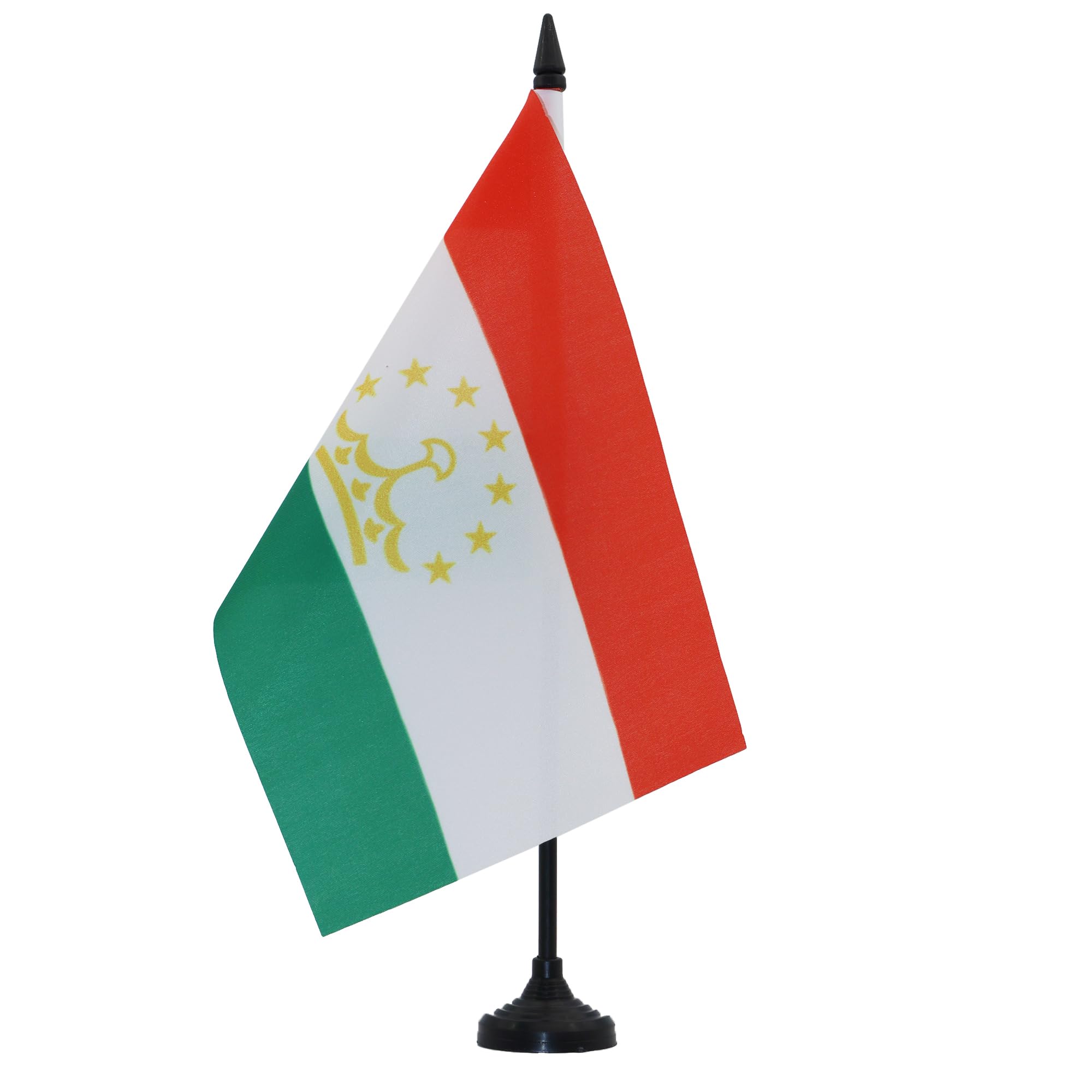 AZ FLAG Tajikistan Table Flag 5'' x 8'' - Tajik Office Decoration 100% Polyester 21 x 14 cm - Mini Desk Flag with Pole and Black Plastic Base