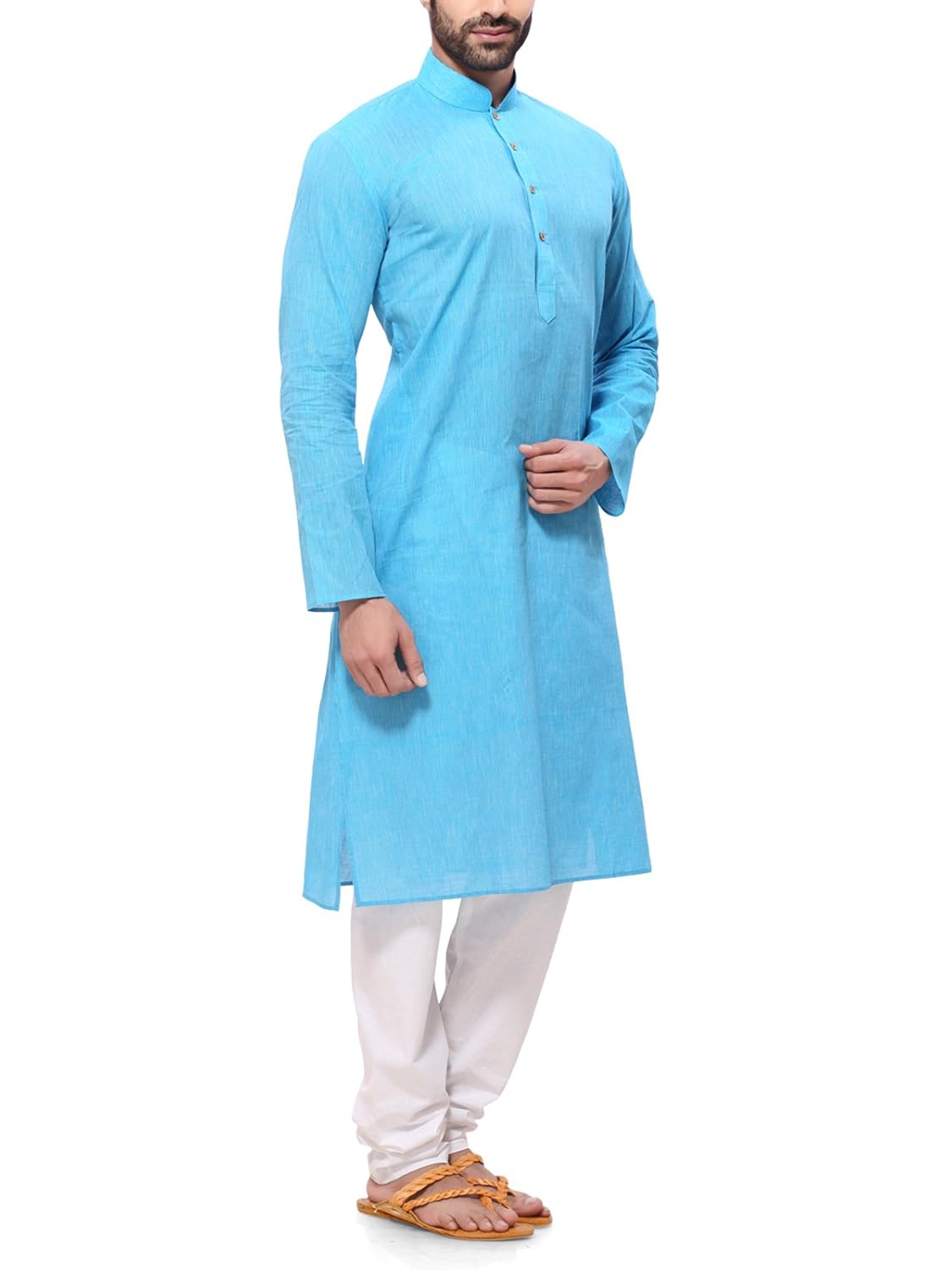 rg designers men's handloom light blue kurta pyjama