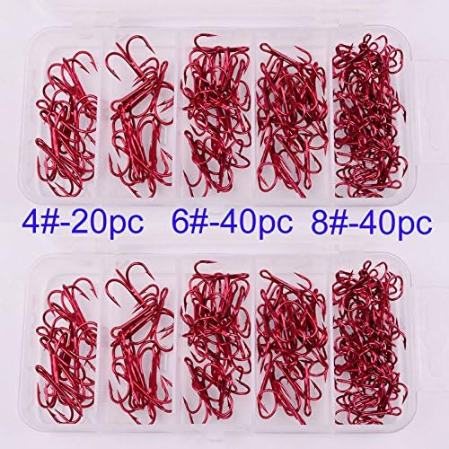 100pcs Lot With Box Fishhook Fishing Hook Set Carbon Steel Treble Jig Hooks Fishhooks Tackle #4 6 8 Red Hooks