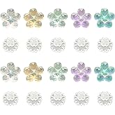DLAND 5 Pairs Colored Flower Stud Earrings with Soft Rubber Backs, Clear Invisible Resin Ear Pins for Daily Wear