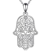 SHEAISRS 925 Sterling Silver Hamsa Hand Necklace for Women Filigree Fatima Pendant Jewelry Gift