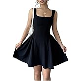 WDIRARA Women's Square Neck Sleeveless Dress Flowy A Line Short Dresses