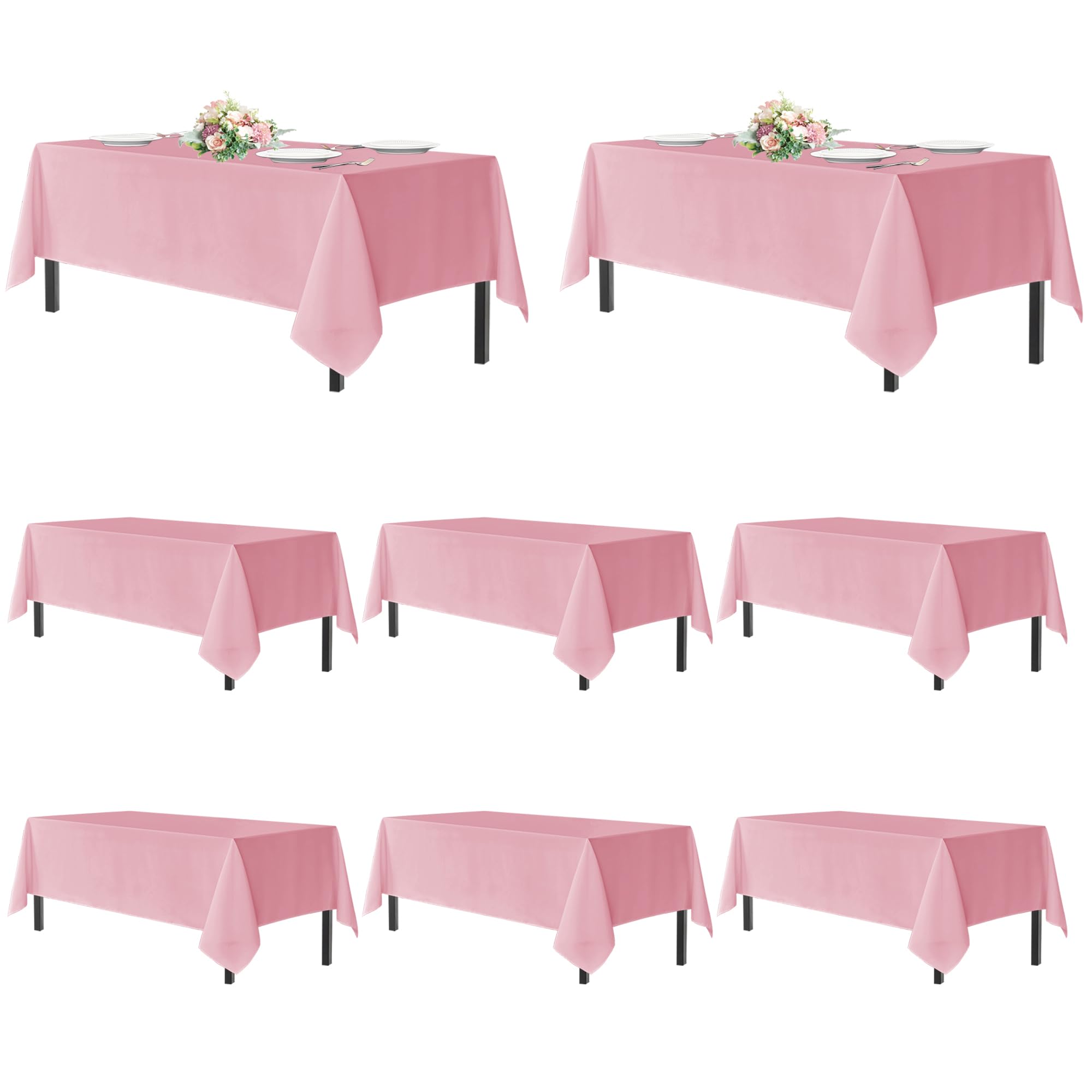 Photo 1 of sancua Pink Tablecloths for 8 Foot Rectangle Tables, 8 Pack - Washable Polyester Fabric Table Cloth for Wedding Christmas Party, Birthday, Banquet Reception, 60x120 Inch