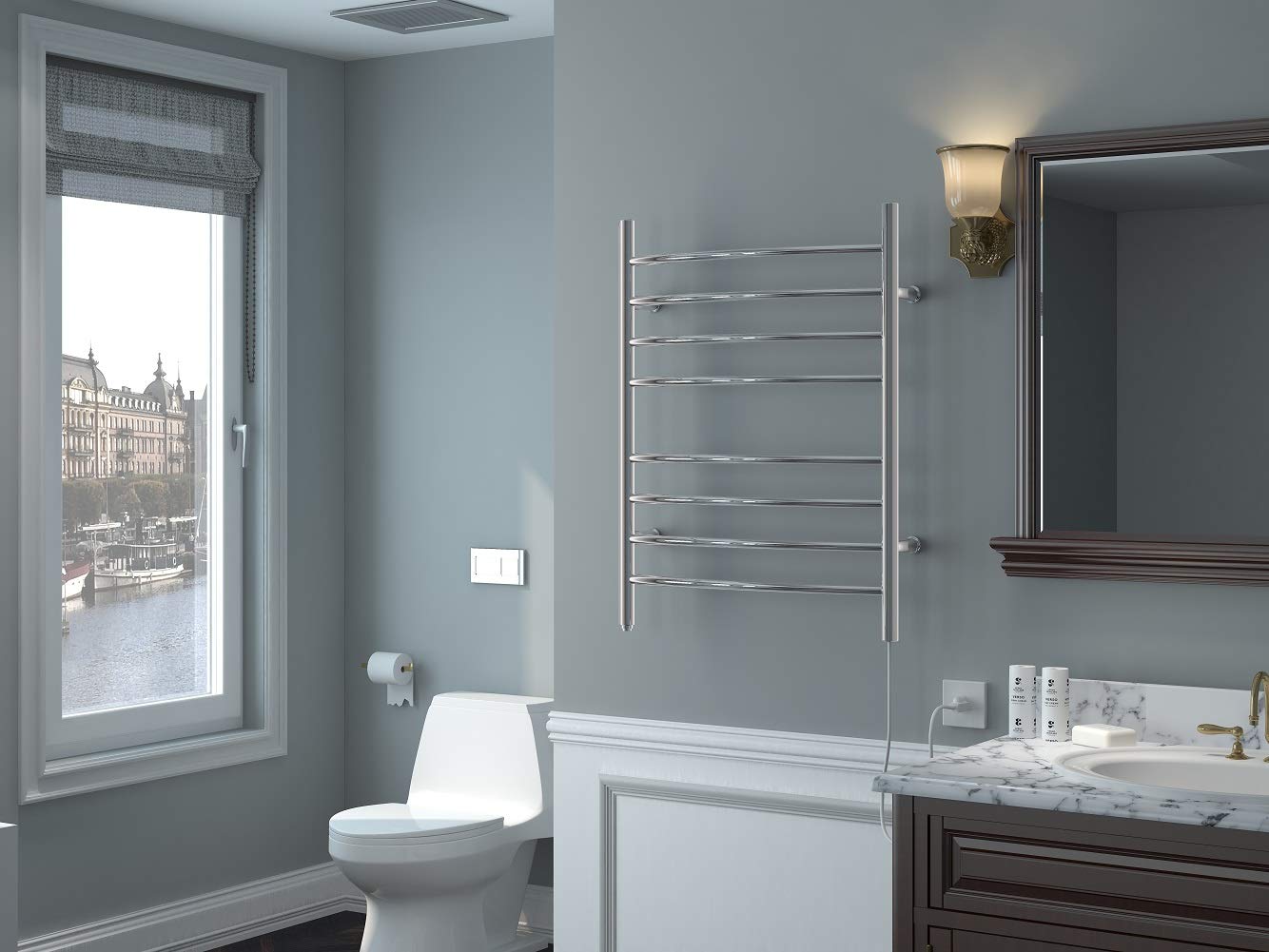 HEATGENE Towel Warmer 8 Bar Plug-in Curved Bath Towel Heater Mirror Polish