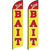 Breling 2 Pcs 2.5 x 12 ft Live Bait Feather Flag Swooper Banner Sign Flags Yellow Fabric Polyester with Black Edge for Tackle Shops Bait Stands Fishing Advertising Promotions(Not Included Pole)