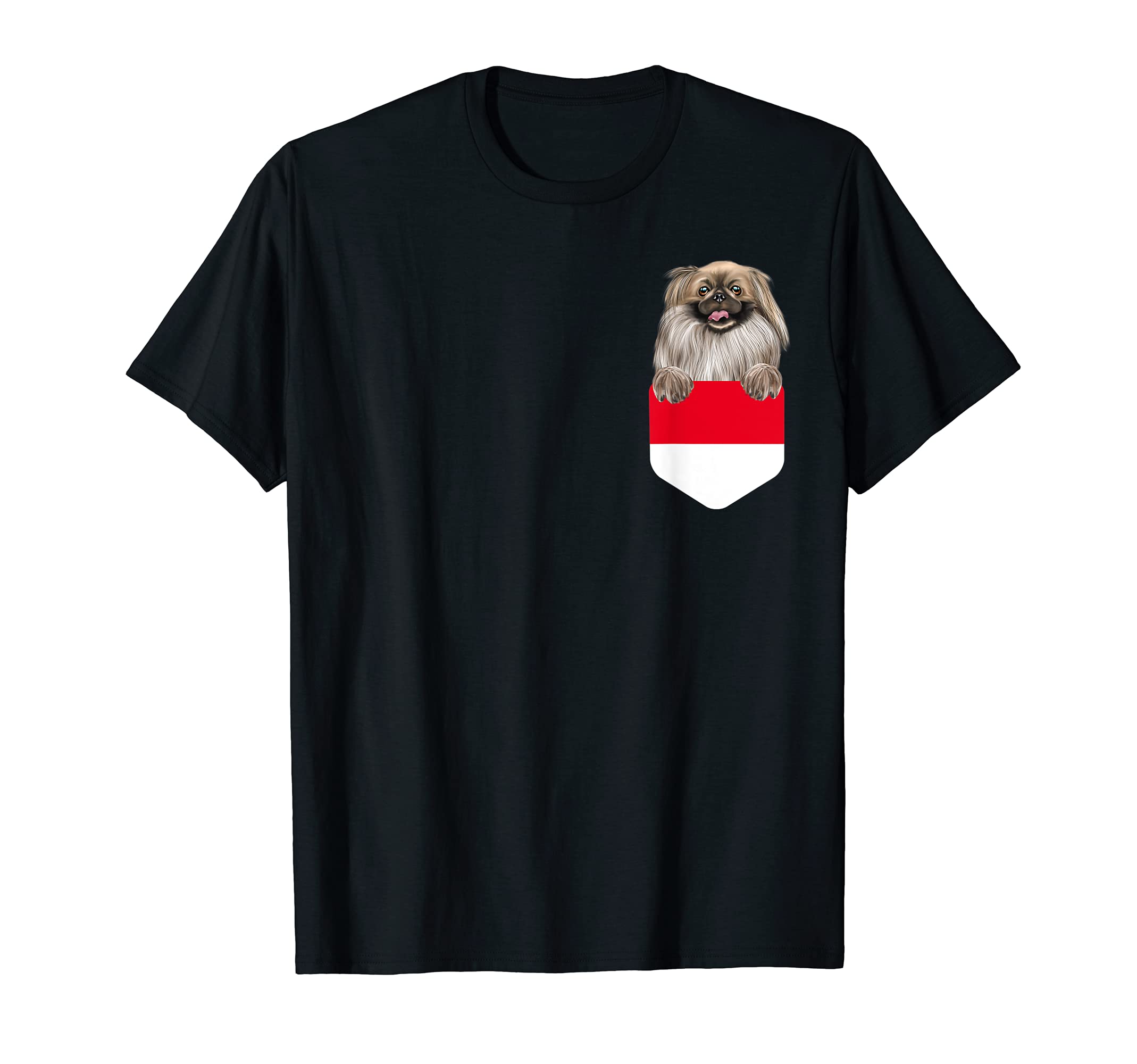 Indonesia Flag Pekingese Dog In Pocket T-Shirt