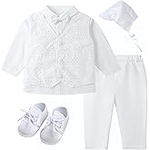 Booulfi Baptism Outfits for Boys Baby Boy Outfits Christening Gifts White Suits with Dress Shirt Pants