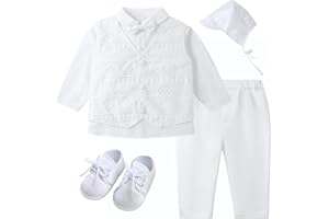 Booulfi Baptism Outfits for Boys Baby Boy Outfits Christening Gifts White Suits with Dress Shirt Pants