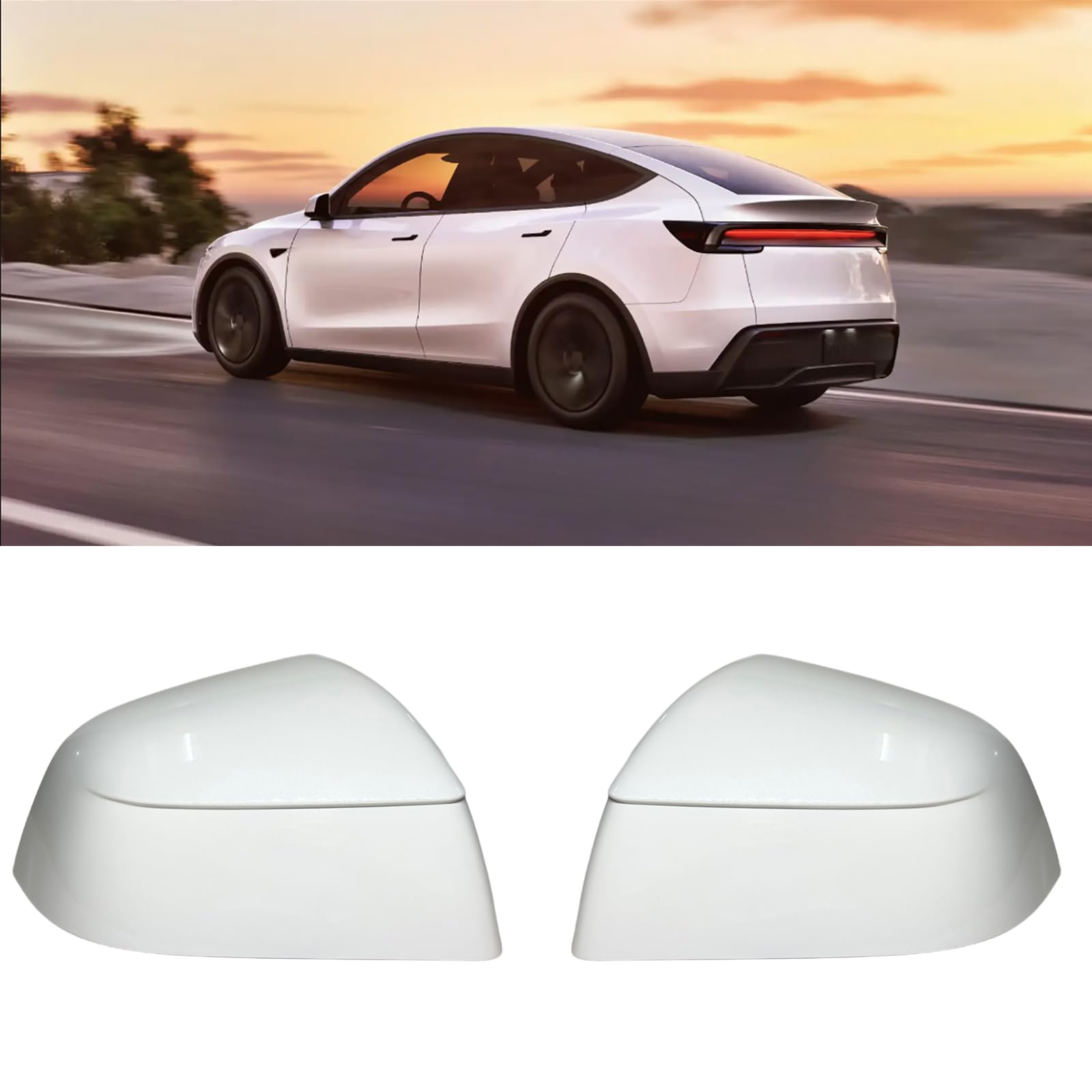 Photo 1 of CEYGXICE Compatible with Tesla Model Y Juniper Side Mirror Cover Replacement 2025?Universal 2021-2024?, Left & Right Side Rearview Mirror Cover Cap for Model Y Juniper Accessories(White)2pcs