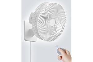 LEMOISTAR 10 Inch Wall Mounted Fan with Remote Control, 90°Oscillating, High Velocity 4 Speeds, Timer, Adjustable Tilt, 70Inch Cord, Ultra Quiet,for Bedroom Garage RV Office Home-White