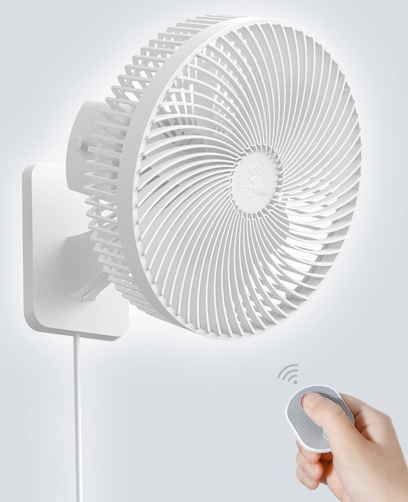 Photo 1 of LEMOISTAR 10 Inch Wall Mounted Fan with Remote Control, 90°Oscillating, High Velocity 4 Speeds, Timer, Adjustable Tilt, 70Inch Cord, Ultra Quiet,for Bedroom Garage RV Office Home-White