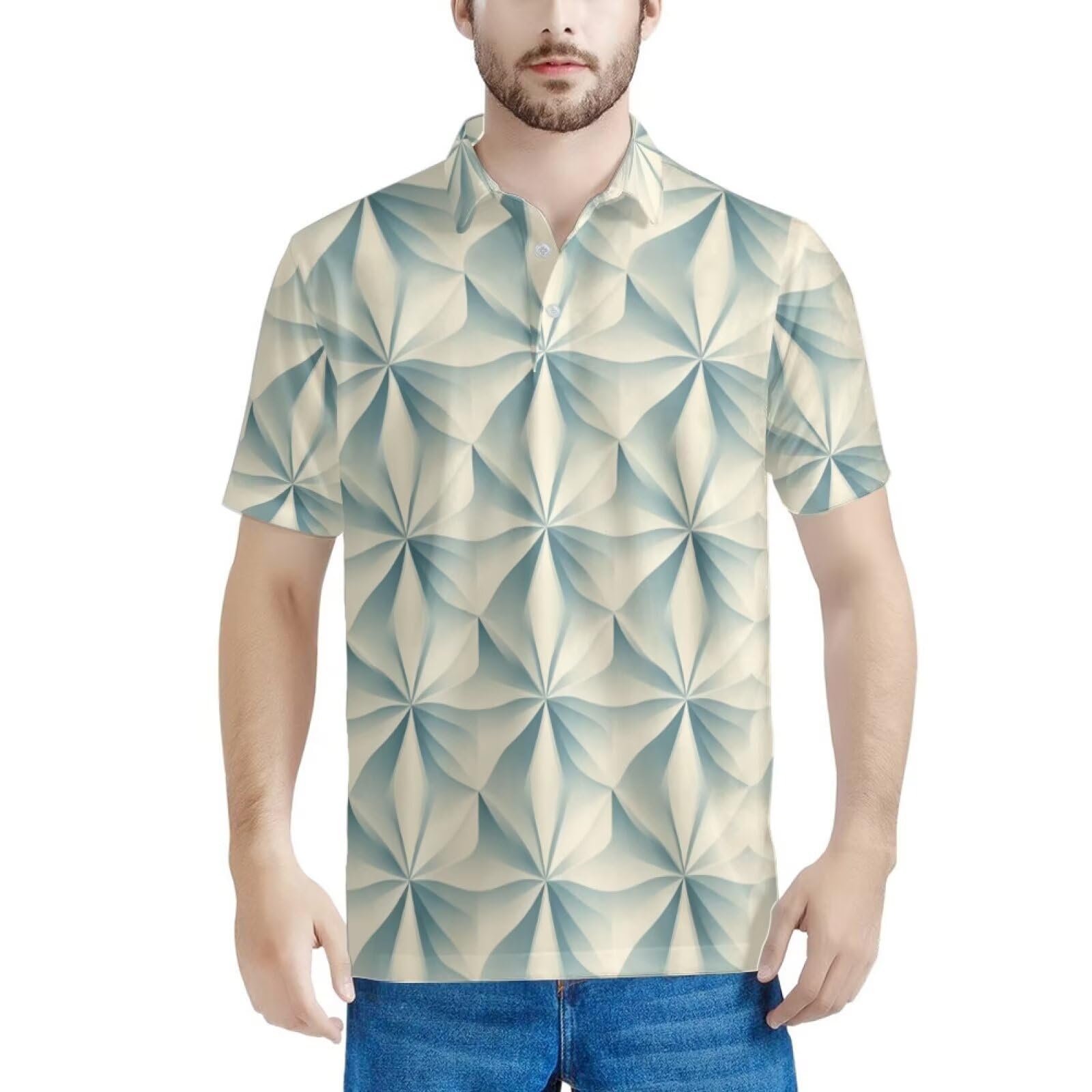 HUGS IDEA Geometric Pattern Mens Golf Shirt for