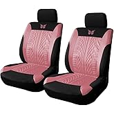 BESULEN Front Car Seat Covers, 2 Pack Butterfly Automotive Seat Protectors, Car Interior Accessories, Soft & Breathable, Premium Non-Slip Seat Covers for Van, SUV, Truck, Pickup (Pink)