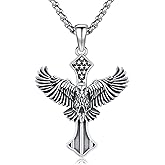 CRWENG Eagle Necklace for Men 925 Sterling Silver American Flag Cross Necklace American Eagle Cross Patriotic Pendant Independence Day Jewelry for Men Women