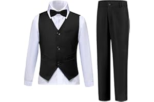 DOISPON Boys Suits Slim Fit 4 Piece Formal Dresswear Suit for Kids Tuxedo Wedding Set Toddler Boy Dress with Vest Shirt Pants and Tie