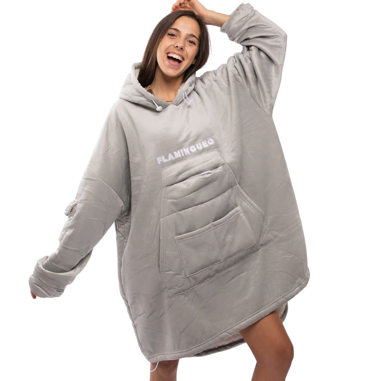Flamingueo Blanket Hoodie - Oversized Hoodie Blanket, Hooded Blanket, Fluffy Blankets, Wearable Blanket, Fluffy Hoodie, Jumper Blanket, Sherpa Blanket, Snuggle Hoodie for Adults and Teens