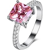 Psiroy Simple Promise Rings for Her, 925 Sterling Silver Plated Princess Cut Simulated Rainbow Topaz Solitaire Engagement CZ Wedding Rings for Women