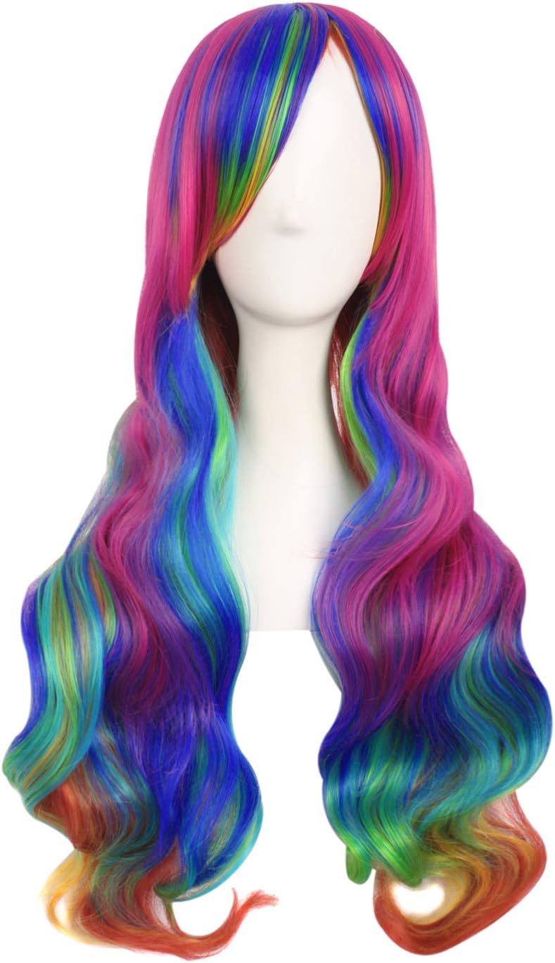 MapofBeauty 28 Inch/70cm Beautiful Long Wavy Harajuku Style Cosplay Wig (Rainbow Color), 28 inch (Pack of 1)