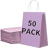 BAG BOX 50 Pack Small 5.9x3.1x8.25 Inch Purple Kraft Paper Gift Bags with Handles for Bulk Shopping, Retail, Craft, Party Favors, Wedding, Grocery & Sacks