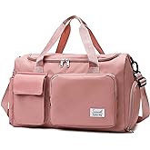 Suruid Travel Yoga Duffel Bag with Shoes Compartment Sports Gym Handbag with Dry Wet Separated Pocket for Training Men and Women, Overnight /Weekender Bag - Pink