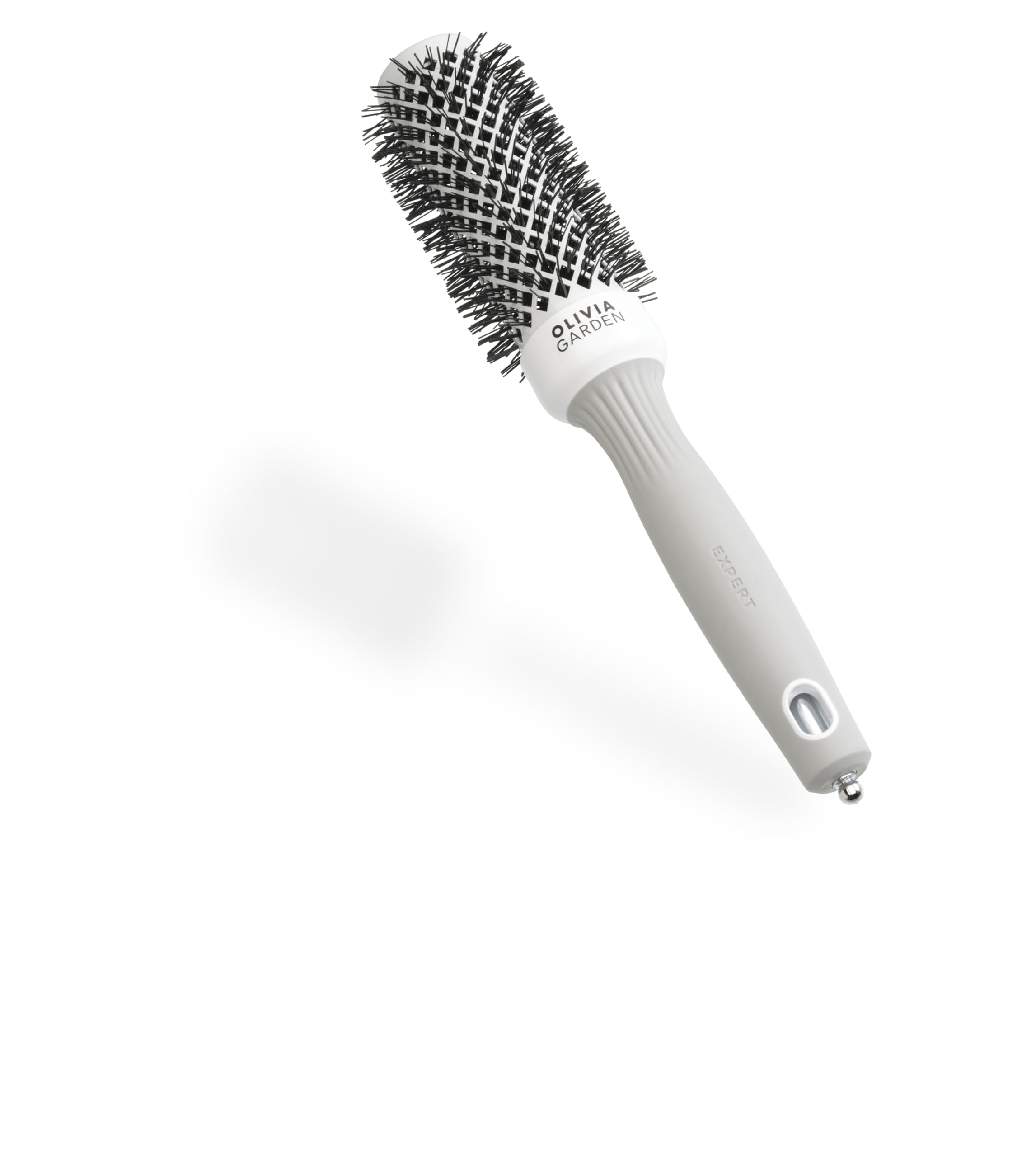 Olivia Garden Expert Blowout Shine – White & Grey - 35 - Ceramic Coated Round Brush for Smooth Blowout, Frizz-Free Hair & Radiant Shine