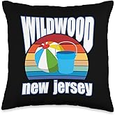 Wildwood New Jersey Beach Ball Sand Bucket NJ Beach Vacation Throw Pillow