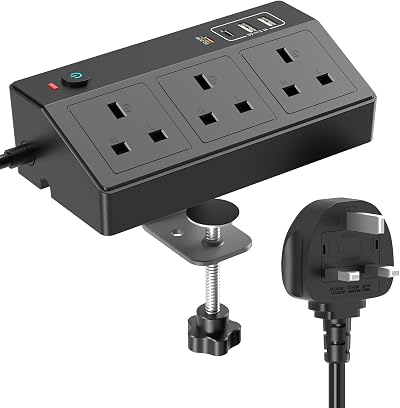 Hafino Desk Power Socket 7-in-1 USB C 20W 2M Extension Clamp Office